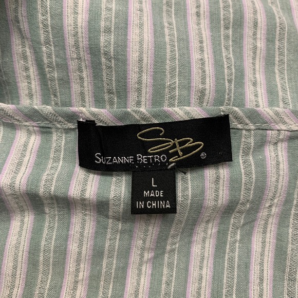 Suzanne Betro Striped Mini Dress Womens Size Large Green White Tie Sleeve Casual - Picture 5 of 8